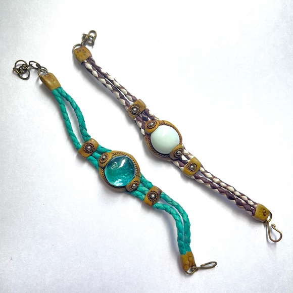 🛍️ Purple and blue glass woven bracelets set - Picture 1 of 8